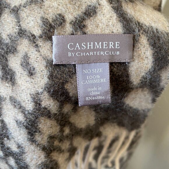 CHARTER CLUB 100% Cashmere Leopard Print Fringe Scarf - Picture 4 of 4